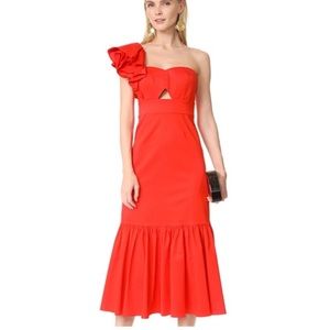 Rebecca Taylor Vibrant Red Color One Sleeve Evening Dress